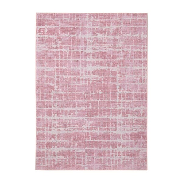 Theo Light Pink 5 ft. x 7 ft. Woven Abstract Polyester Area Rug