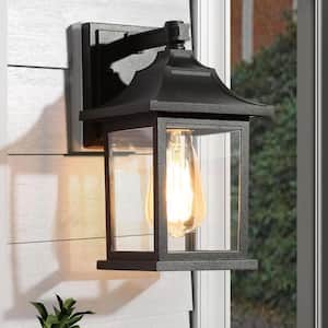 Modern Classic Black Wall Lantern Sconce with Clear Glass Shade 1-Light Hardwired Rectangular Outdoor Wall Mount Light