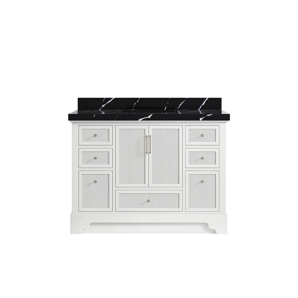 Alys 48 in. W x 22 in. D x 36 in. H Single Sink Bath Vanity in White with 2 in. Calacatta Black Top price history on PriceWatchPro