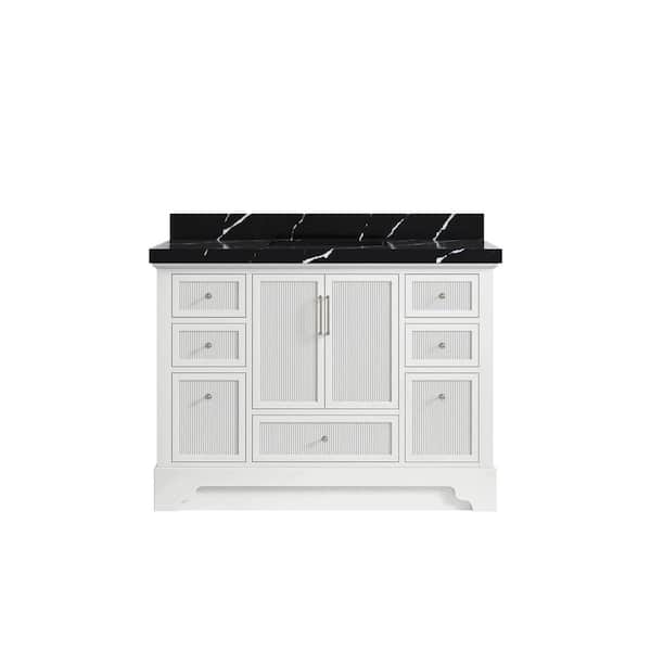 Willow Collections Alys 48 in. W x 22 in. D x 36 in. H Single Sink Bath Vanity in White with 2 in. Calacatta Black Top