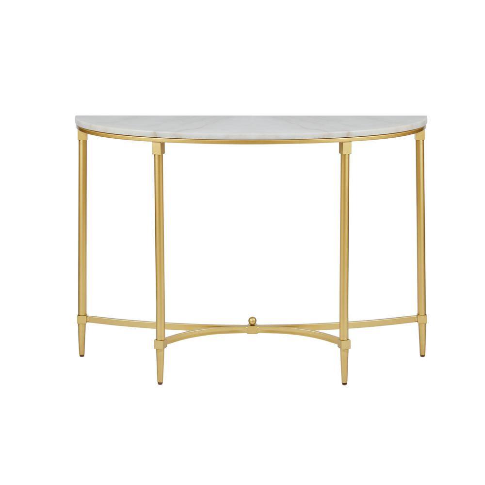 Elegant Bordeaux Demilune Console with White Marble Top and Gold Legs