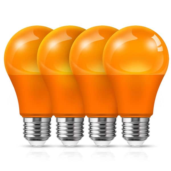 60-Watt Equivalent Orange A19 LED Light Bulbs A-Style LED Light Bulbs for Halloween, Christmas(4-Pack)