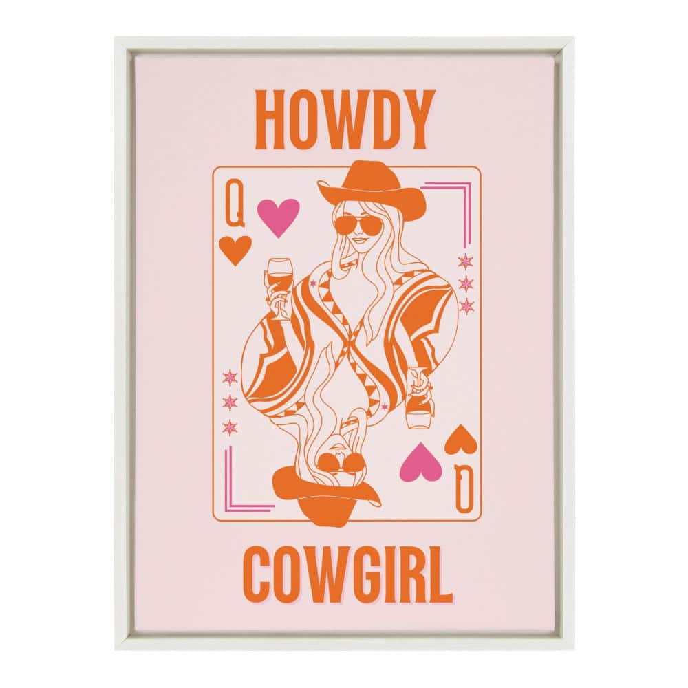 Kate & Laurel All Things Decor 18"x24" Sylvie Howdy Cowgirl Pink Orange Framed Canvas by Honey Island Studio White