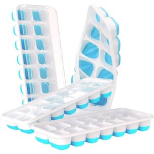 4-Pack Silicon Ice Cube Trays with Spill Resistant and Removable Lid, LFGB Certified and BPA Free in Light Blue