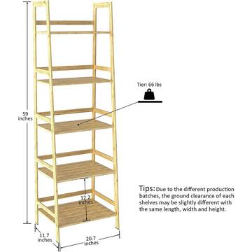 Unbranded 11.8 in. Wide 5 Tier Oak Bookshelf Modern Open Bookcase For Bedroom Living Room, Office LH-550