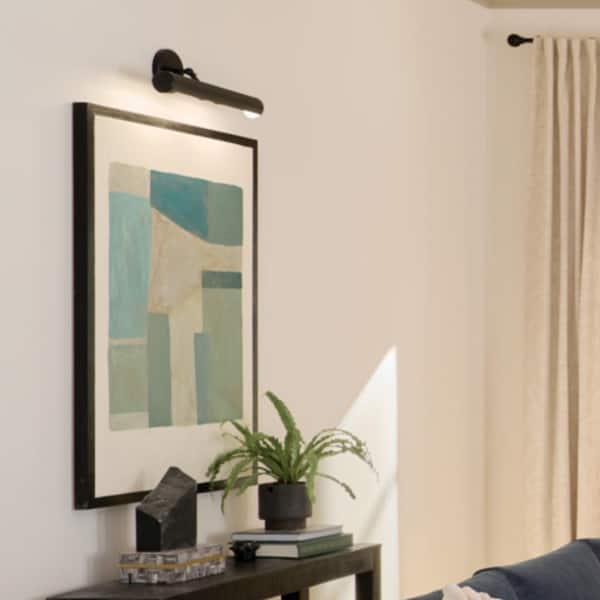 KICHLER Midi 18 in. 2-Light Black LED Hallway Indoor Wall Sconce Picture Light with Adjustable Arm