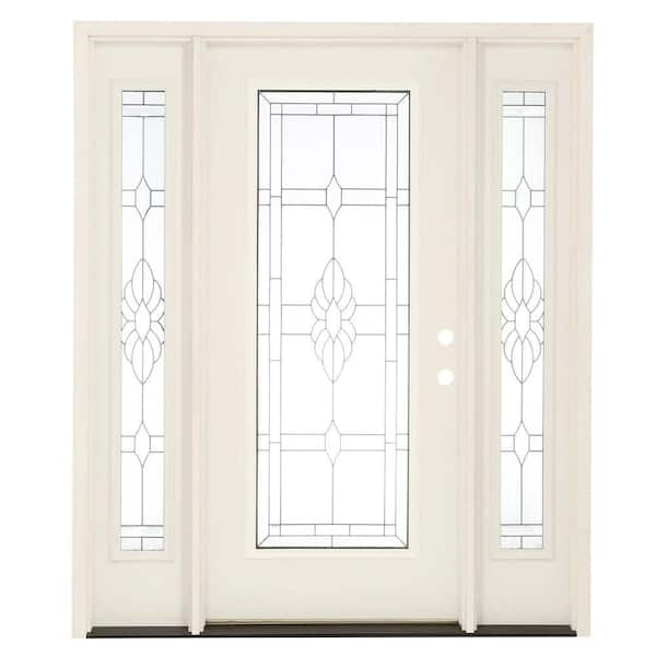 Feather River Doors 67.5 in. x 81.625 in. Sapphire Patina Full Lite Unfinished Smooth Left-Hand Fiberglass Prehung Front Door with Sidelites