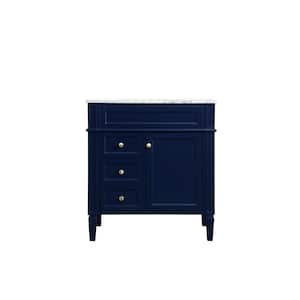 Timeless Home 32 in. W x 21.5 in. D x 35 in. H Single Bathroom Vanity in Blue with White Marble Top and White Basin