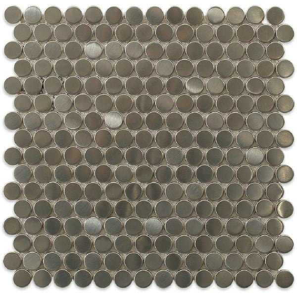 Ivy Hill Tile Silver Penny Round 12 in. x 12 in. x 8 mm Stainless Steel Metal Floor and Wall Tile