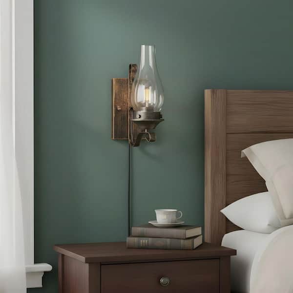 12.1 in. 1-Light Bronze Vintage Plug-In Wall Sconce for Bedroom, Living Room or Hallway (2-Pack)