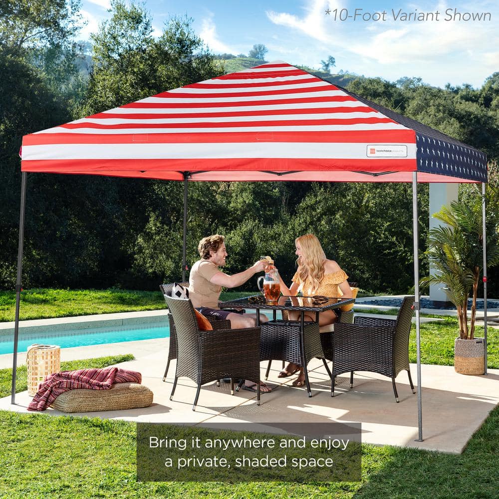 8x8ft American Flag Pop-Up Canopy with Wheeled Case and Weight Bags