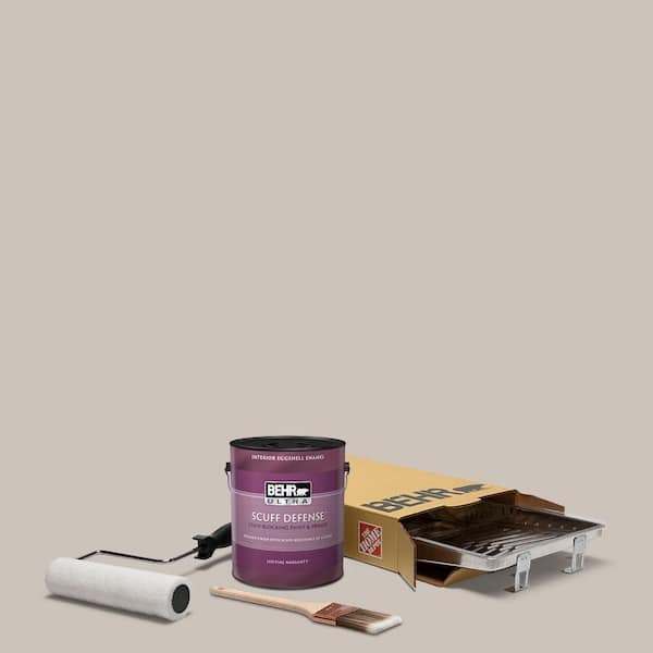 BEHR 1 gal. #N200-2 Doeskin Gray Extra Durable Eggshell Enamel Interior Paint and 5-Piece Wooster Set All-in-One Project Kit