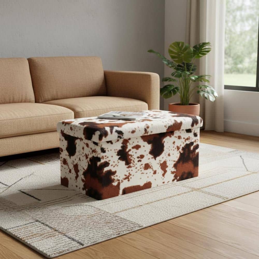 Faux Fur Rectangle Storage Ottoman Large Ottoman