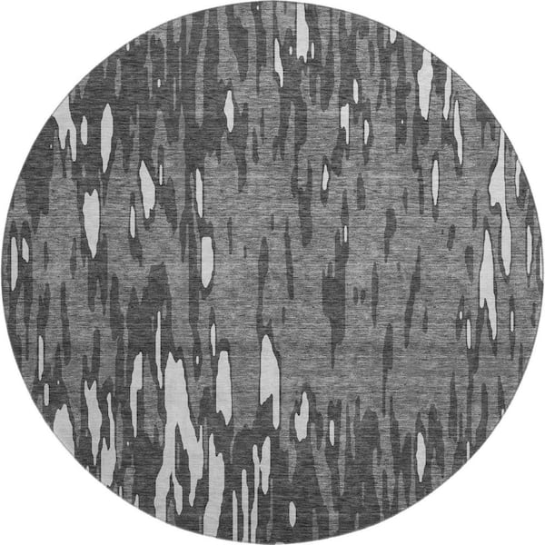 Addison Rugs Mayfield Premium Machine Washable Abstract AMF945 Gray 8 ft. x 8 ft. Round Rug