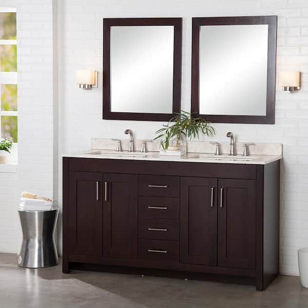 Home Decorators Collection Westcourt 61 in. W x 22 in. D Bath Vanity in Chocolate with Stone Effect Vanity Top in Dune with White Sink