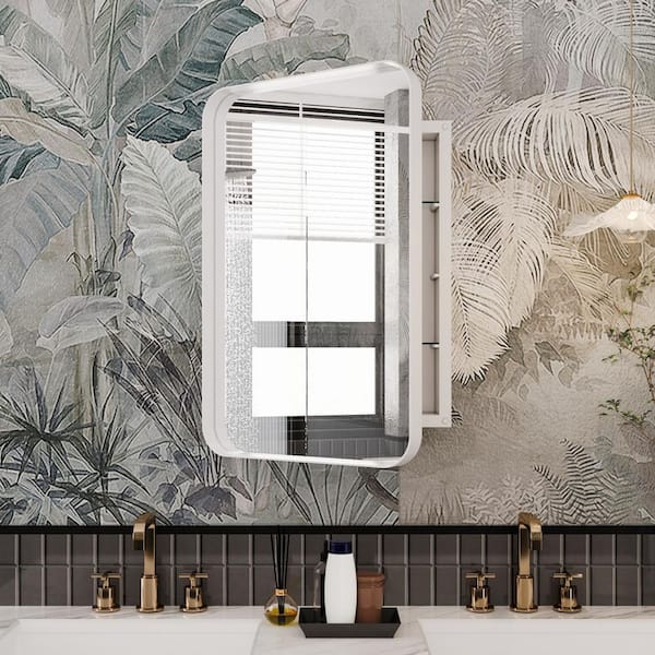 16 in. W x 24 in. H Rectangular Metal Surface Mount Medicine Cabinet with Mirror Adjustable Shelves, White