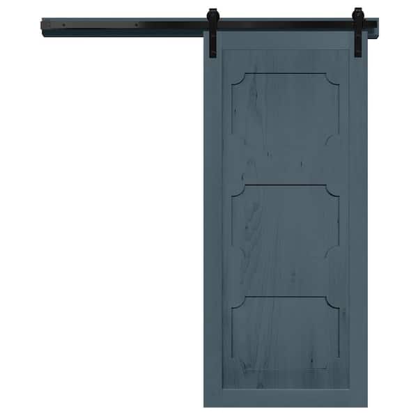 VeryCustom 30 in. x 84 in. The Harlow III Denim Wood Sliding Barn Door with Hardware Kit in Black