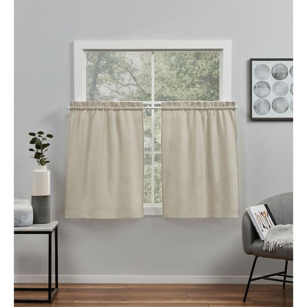 EXCLUSIVE HOME Loha Tier Pair Natural Solid Light Filtering Rod Pocket Curtain, 26 in. W x 36 in. L (Set of 2)
