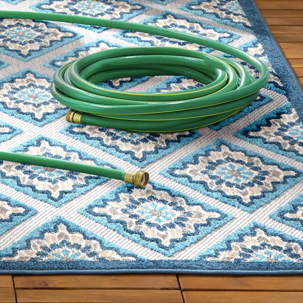 Brooks Blue Multi Geometric Indoor Outdoor Rug 5' x 7'