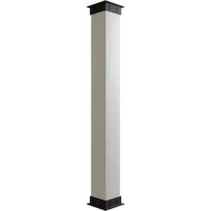6 in. x 14 ft. Knotty Pine Endurathane Faux Wood Non-Tapered Square Column Wrap w/ Faux Iron Capital & Base