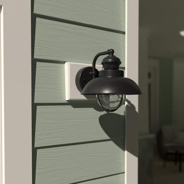 VAXCEL Harwich 1 Light Black Coastal Barn Dome Outdoor Wall Lantern Clear Glass