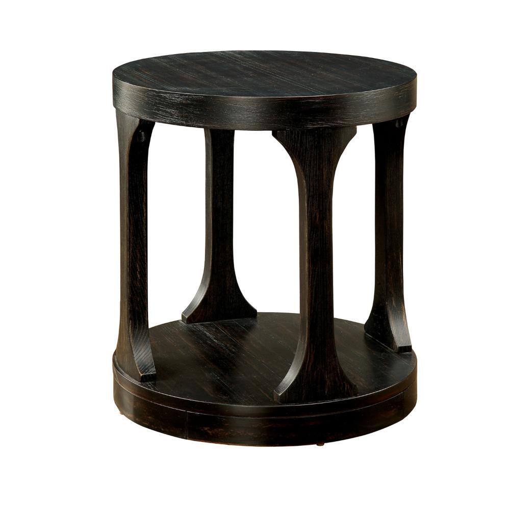 Antique Black Round Wood and Metal End Table