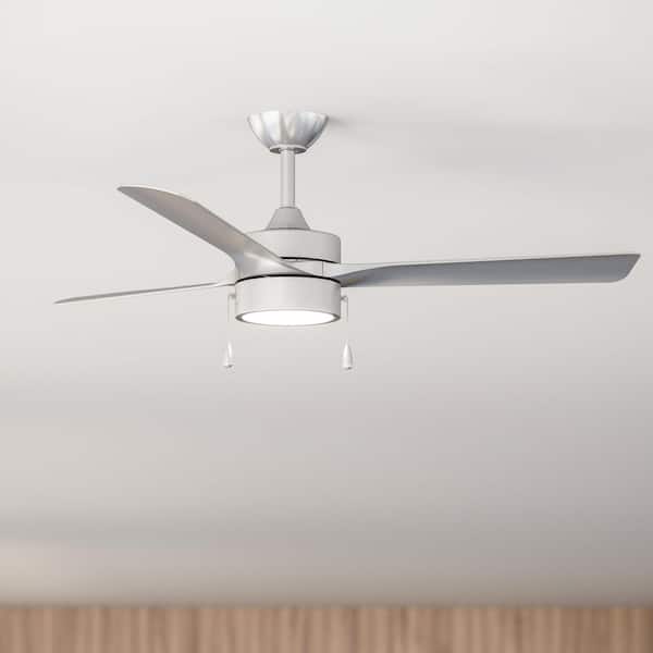 Axion I 52 in. 3-Blade Standard Brushed Nickel Modern LED Downrod Mount Ceiling Fan with Silver Blades