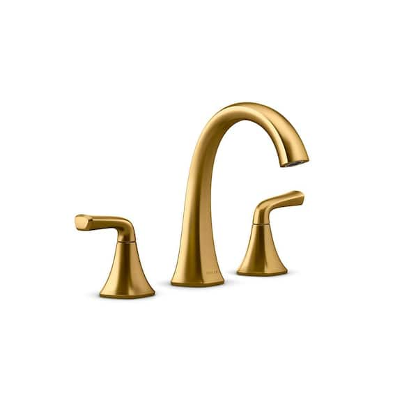 KOHLER Sundae 8 in. Widespread Double Handles Bathroom Faucet in Vibrant Brushed Moderne Brass