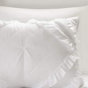 Karlie 3-Piece White Full/Queen Solid Tufted Diamond Ruffles Microfiber Coverlet Set