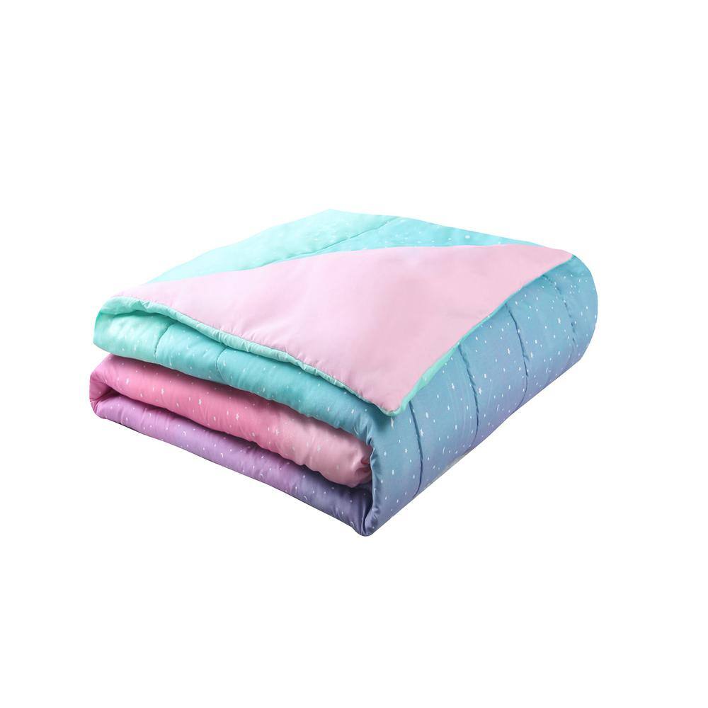 Full Pink Ombre Microfiber Kids Comforter Set with Star Pillow