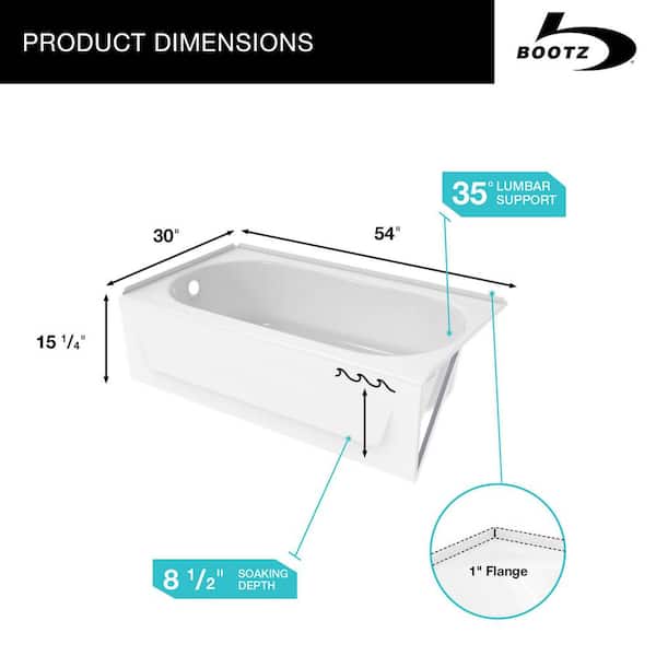 Kona 54 in. x 30 in. Alcove Soaking Bathtub with Left Drain in White