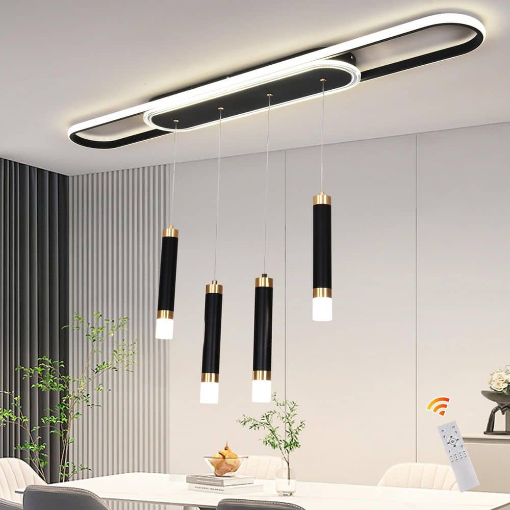 65-Watt 4 Light Black Kitchen Island Dimmable Integrated LED Pendant Light with White Acrylic Shade and Remote Included price history on PriceWatchPro