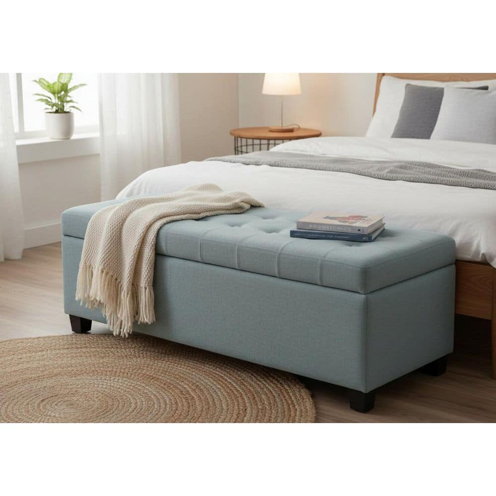Clarix Baby Blue Tufted Polyester Flip-Top Entryway Storage Ottoman Bench
