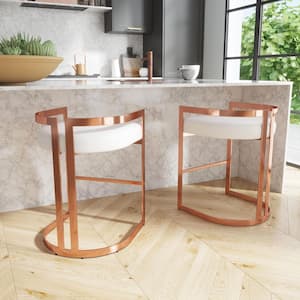 Clarence 25 in. Seat Height Gold and White Faux Leather and Metal Counter Stool