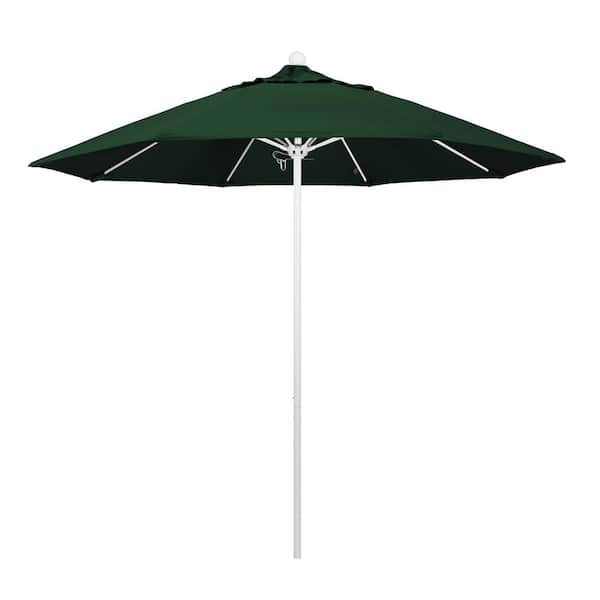 California Umbrella 9 ft. Fiberglass Market Pulley Open Matted White Patio Umbrella in Hunter Green Pacifica