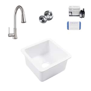 Eden 18 in. Undermount Single Bowl Crisp White Fireclay Bar Sink with Pfirst Faucet Kit