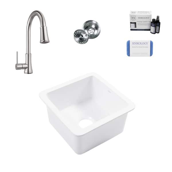 SINKOLOGY Eden 18 in. Undermount Single Bowl Crisp White Fireclay Bar Sink with Pfirst Faucet Kit