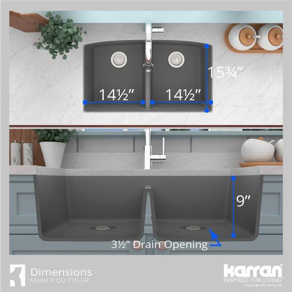 Karran Quartz Bisque 32 in. 50/50 Double Bowl Composite Undermount