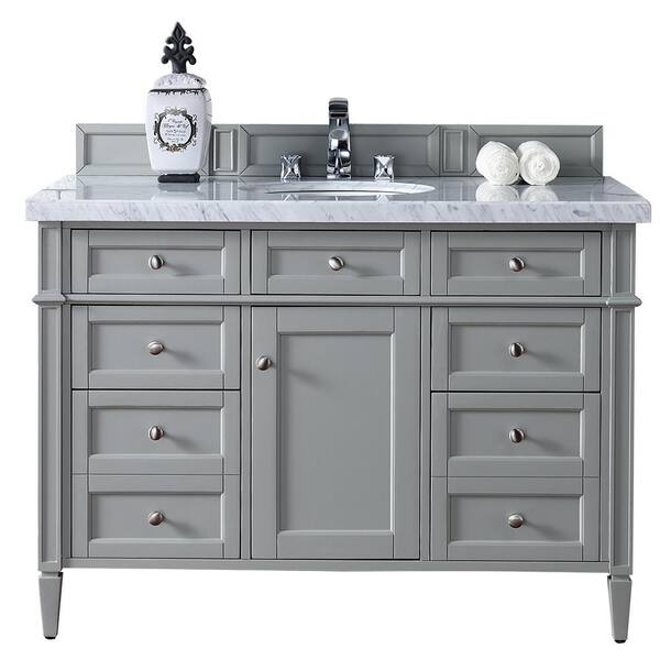 James Martin Vanities Brittany 48 in. W Single Bath Vanity in Urban Gray with Marble Vanity Top in Carrara White with White Basin