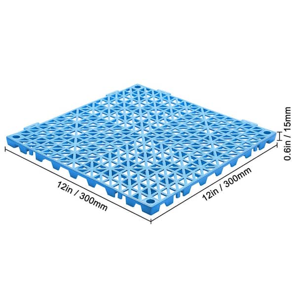 Interlocking Drainage Mat Floor Tiles 12 x 12 x 0.6 in. PVC Interlocking Gym Flooring Tiles Mat (Blue 55 Pcs,55 sq ft)