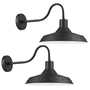 16 in. Pebble Black Finish Outdoor Hardwired Wall Sconce Barn with No Bulbs Included (2-Pack)