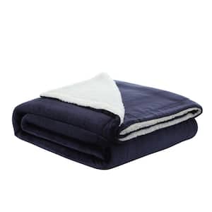 Charlie Navy Blue Solid Color Polyester Throw Blanket