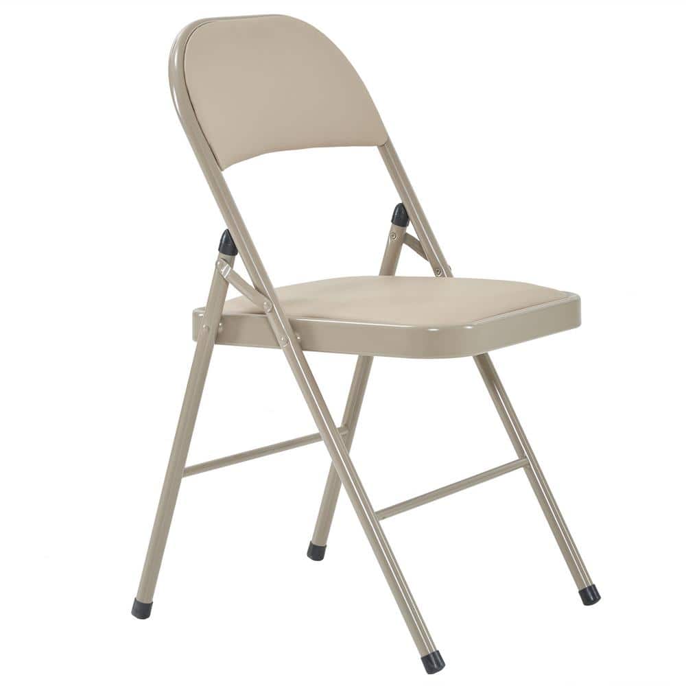 Set of 6 Light Brown Faux Leather Armless Folding Chairs with Metal Frame