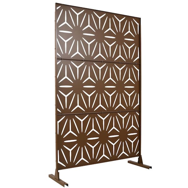 Miscool Anky 76 in. H x 48 in. W Steel Garden Fence, Metal Privacy Screens and Panels with Free Standing in Brown