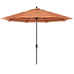 11 ft. Bronze Aluminum Market Patio Umbrella with Collar Tilt Crank Lift in Astoria Sunset Sunbrella