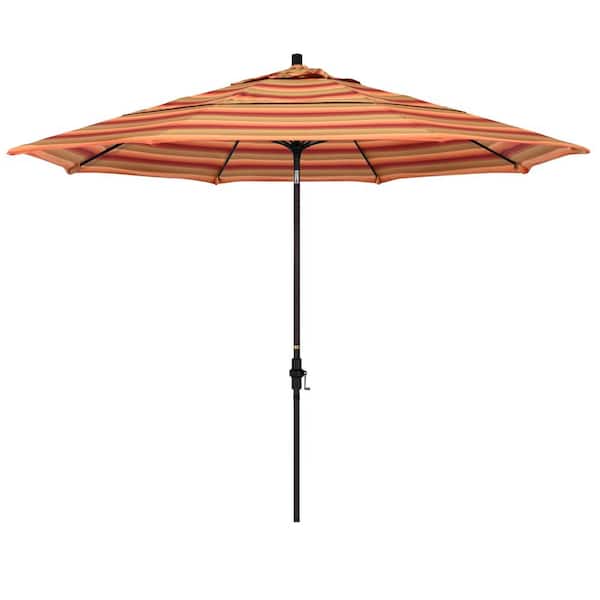 California Umbrella 11 ft. Bronze Aluminum Market Patio Umbrella with Collar Tilt Crank Lift in Astoria Sunset Sunbrella