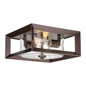 11.4 in. 2-Light Oil-Rubbed Bronze Finish Modern Flush Mount with Clear Glass Shade and No Bulbs Included 1-Pack