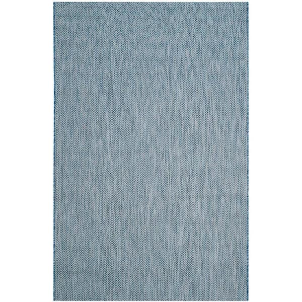 SAFAVIEH Courtyard Navy/Gray 5 ft. x 8 ft. Solid Color Chevron Indoor/Outdoor Area Rug