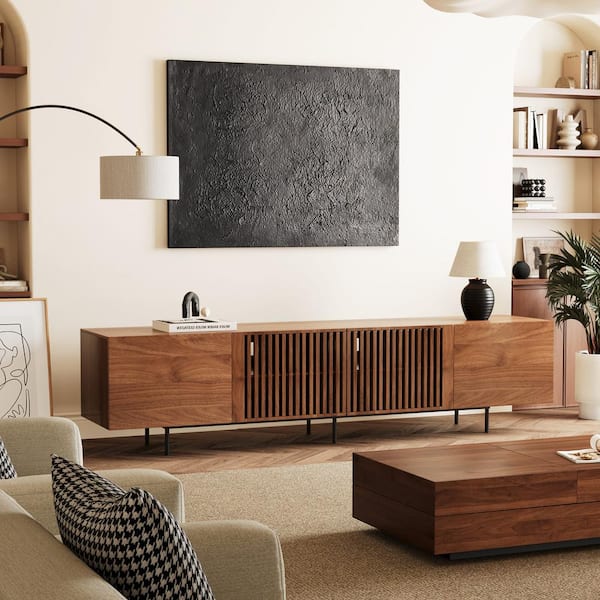 LUCK HOME 94.48 in. Walnut Colored TV Cabinet, Suitable for 90 in. Maximum TV, with Cable Management Hole