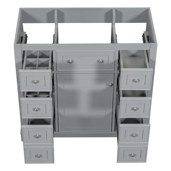35.6 in. W x 17.9 in. D x 33.4 in. H Solid Frame and MDF Board Bath Vanity Cabinet without Top in Gray with Drawers